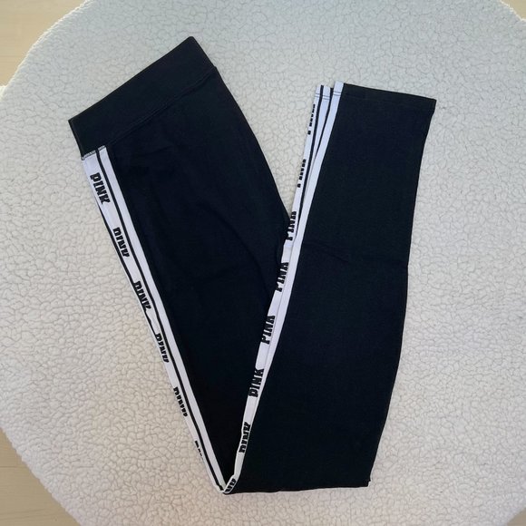 Victoria's Secret PINK Stretch Cotton Black Leggings with Contrast White Logo S - Picture 1 of 7